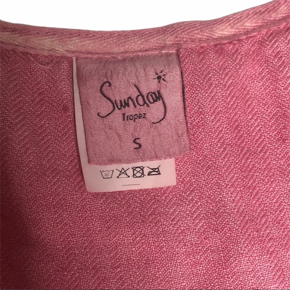 Sunday St Tropez Pink Linen Ruffle Tank S - Picture 8 of 14